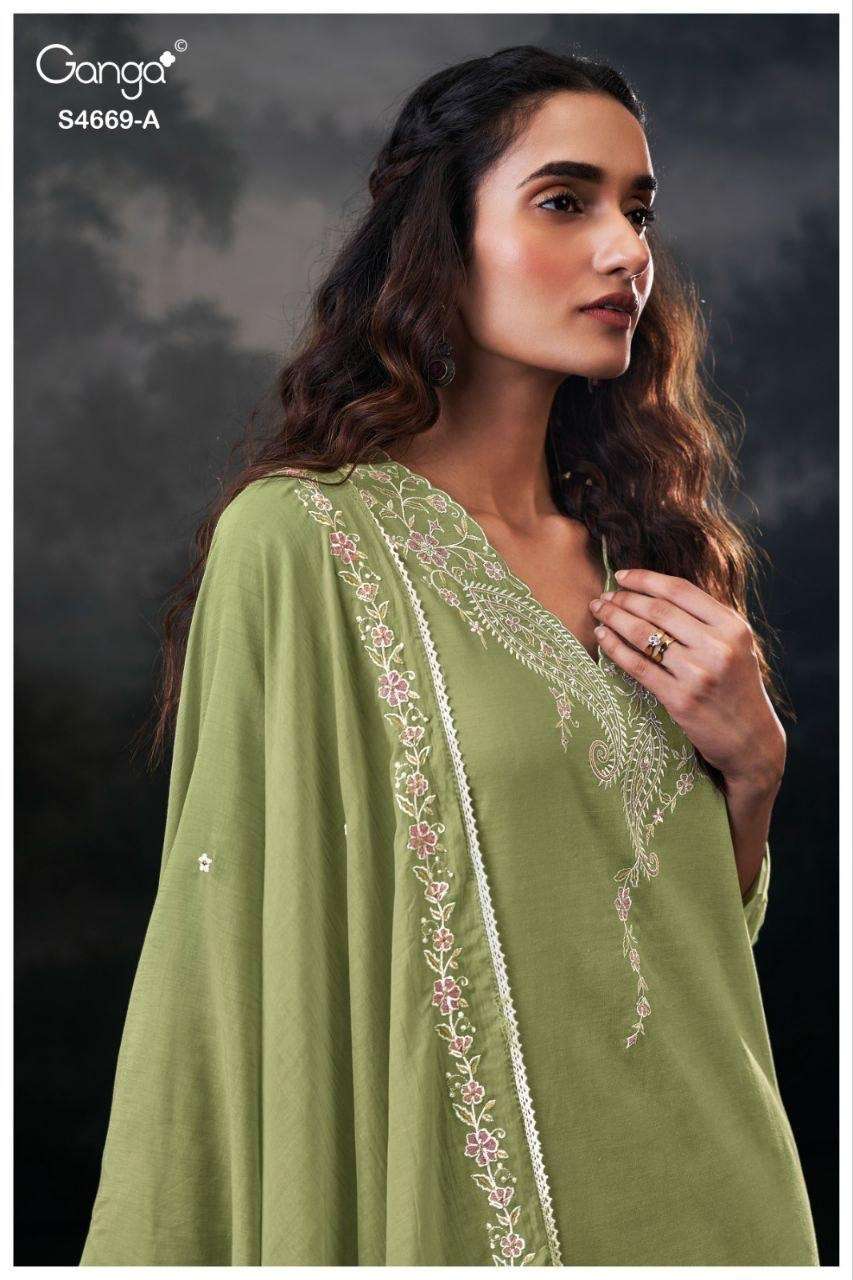 Ganga Fashion Gitaeya 4669 Bemberg Mul Dress Material - Amrah Wholesale