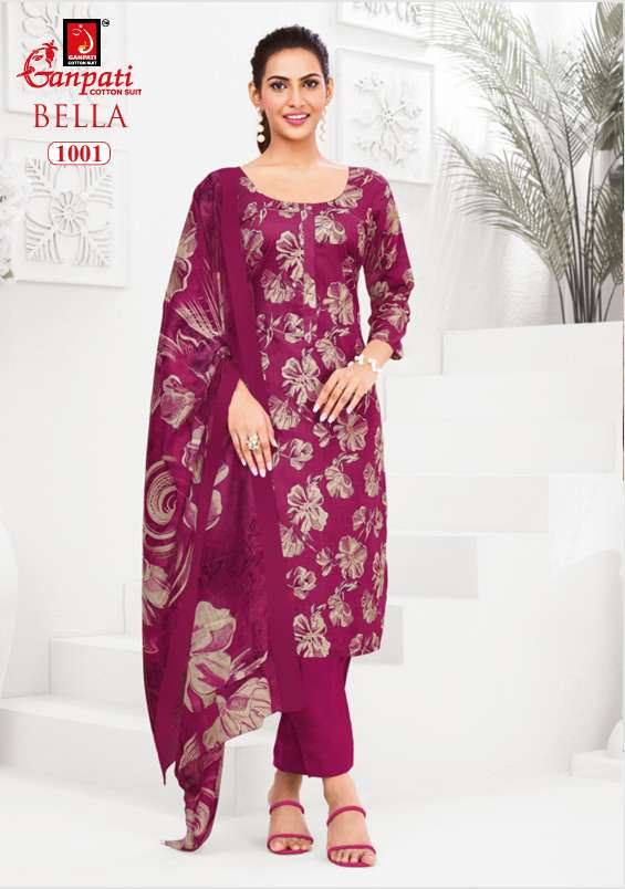 Ganpati Cotton Bella Vol 10 Pure Cotton Kurti Pant Dupatta Set