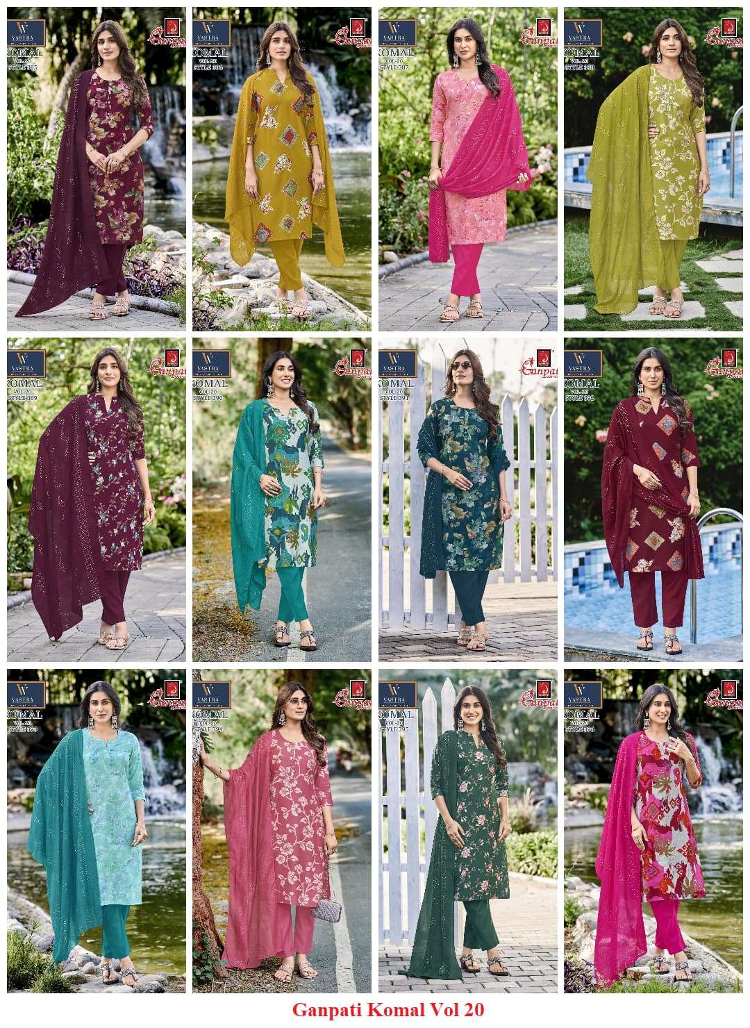 Ganpati Komal Vol 20 Vatican Slub Kurti Pant Dupatta Set