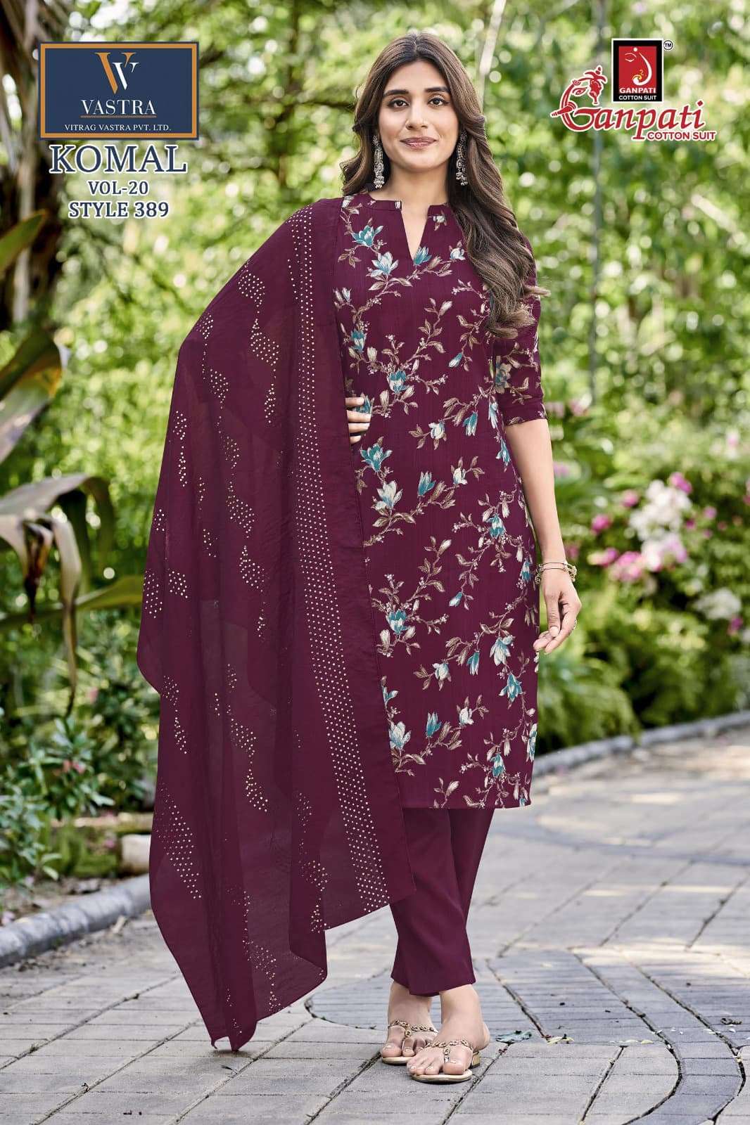 Ganpati Komal Vol 20 Vatican Slub Kurti Pant Dupatta Set