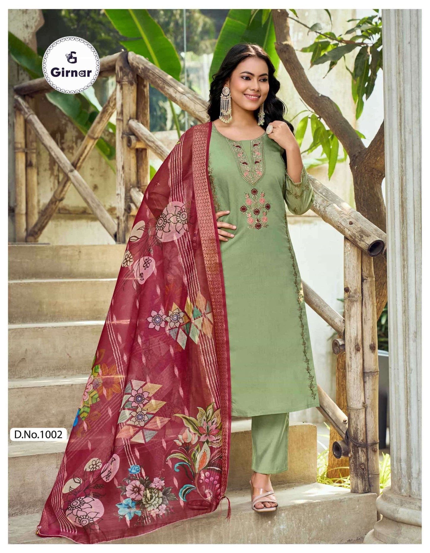 Girnar Minaxi Vol 1 Roman Embroidered Kurti Pant Dupatta Set