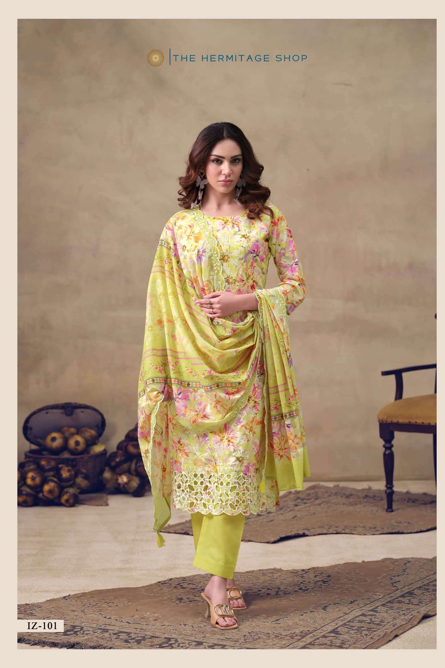 The Hermitage Shop Iznik Cotton Chikankari Dress Material