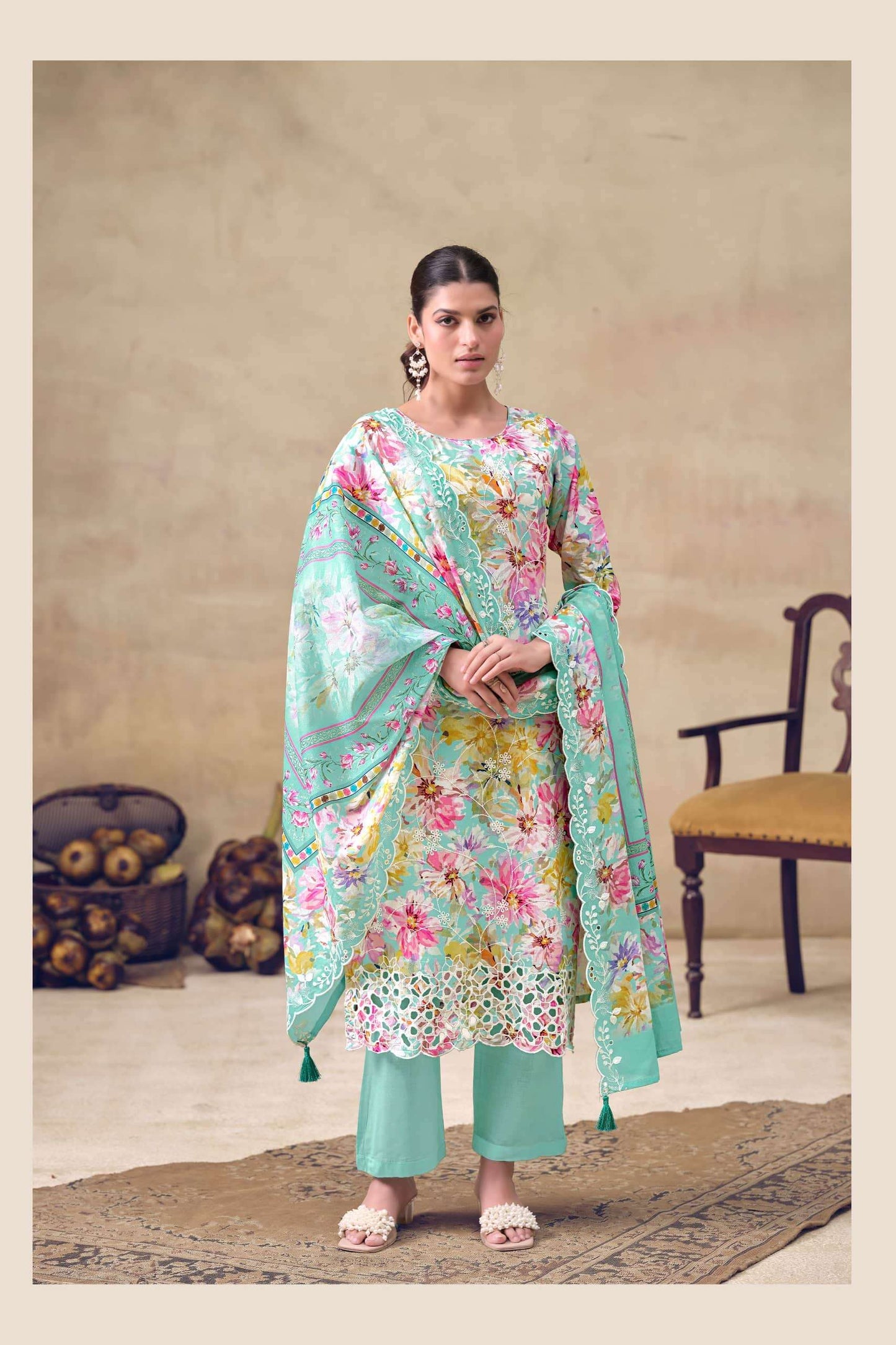 The Hermitage Shop Iznik Cotton Chikankari Dress Material