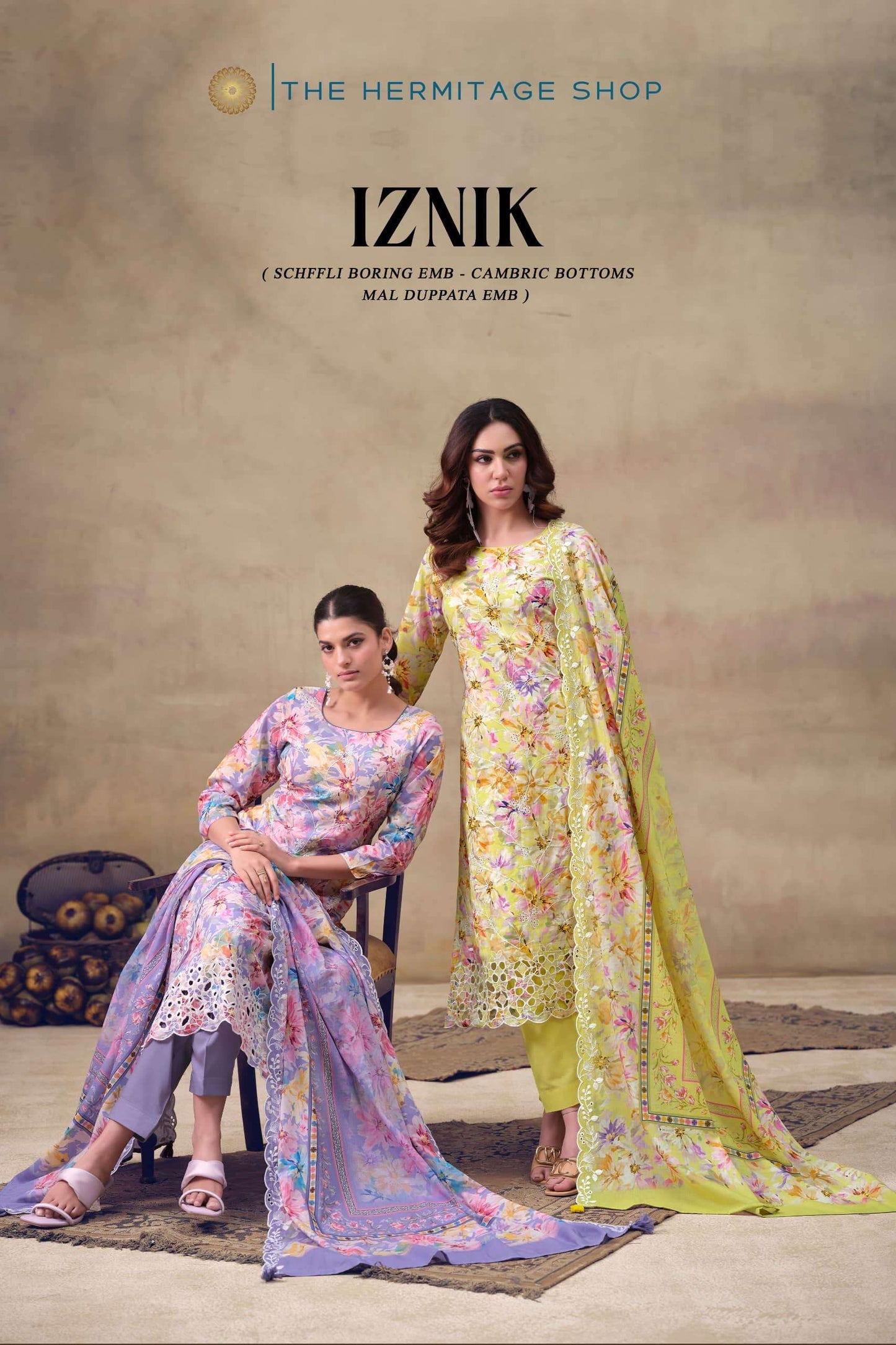 The Hermitage Shop Iznik Cotton Chikankari Dress Material