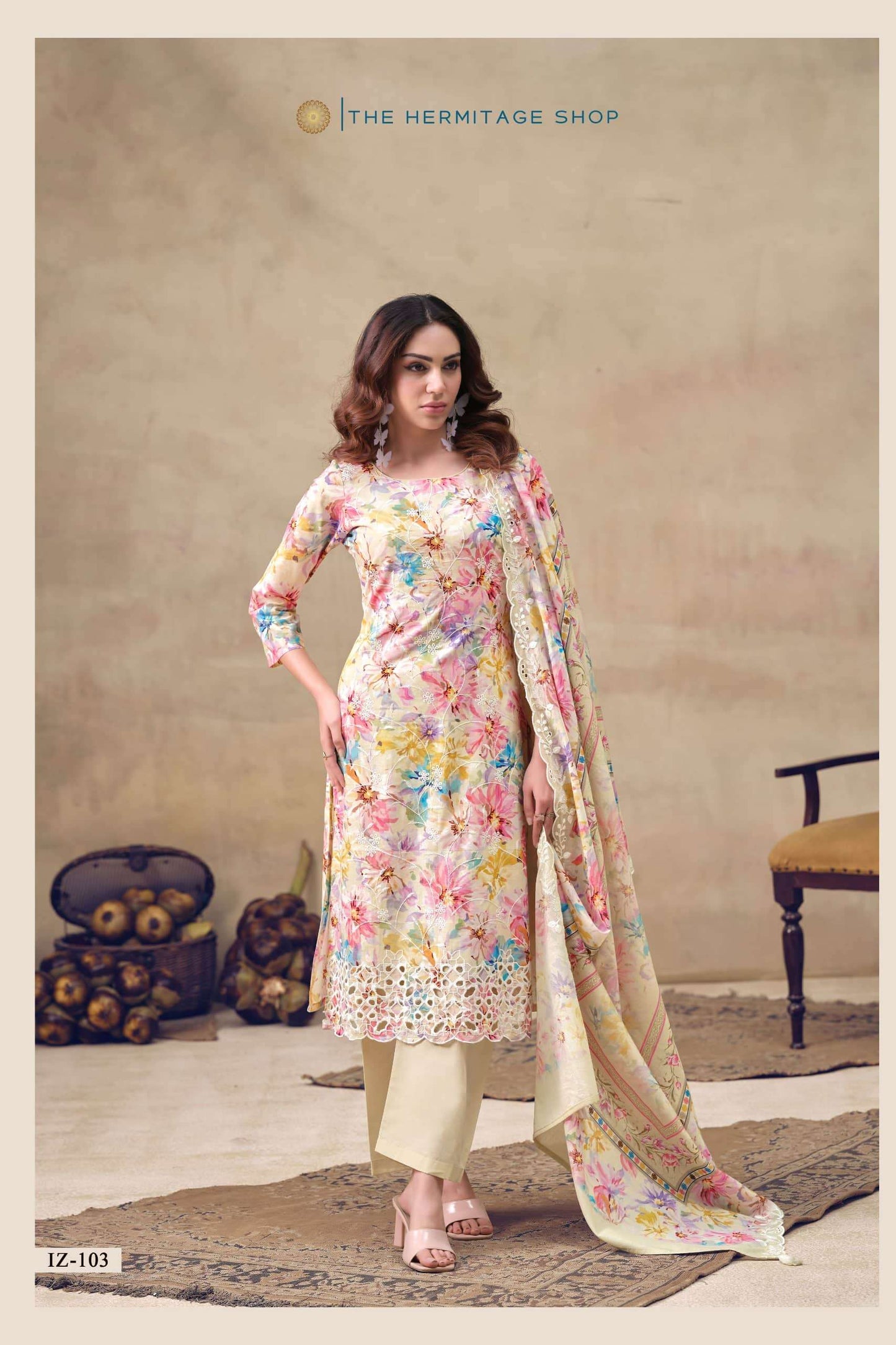The Hermitage Shop Iznik Cotton Chikankari Dress Material