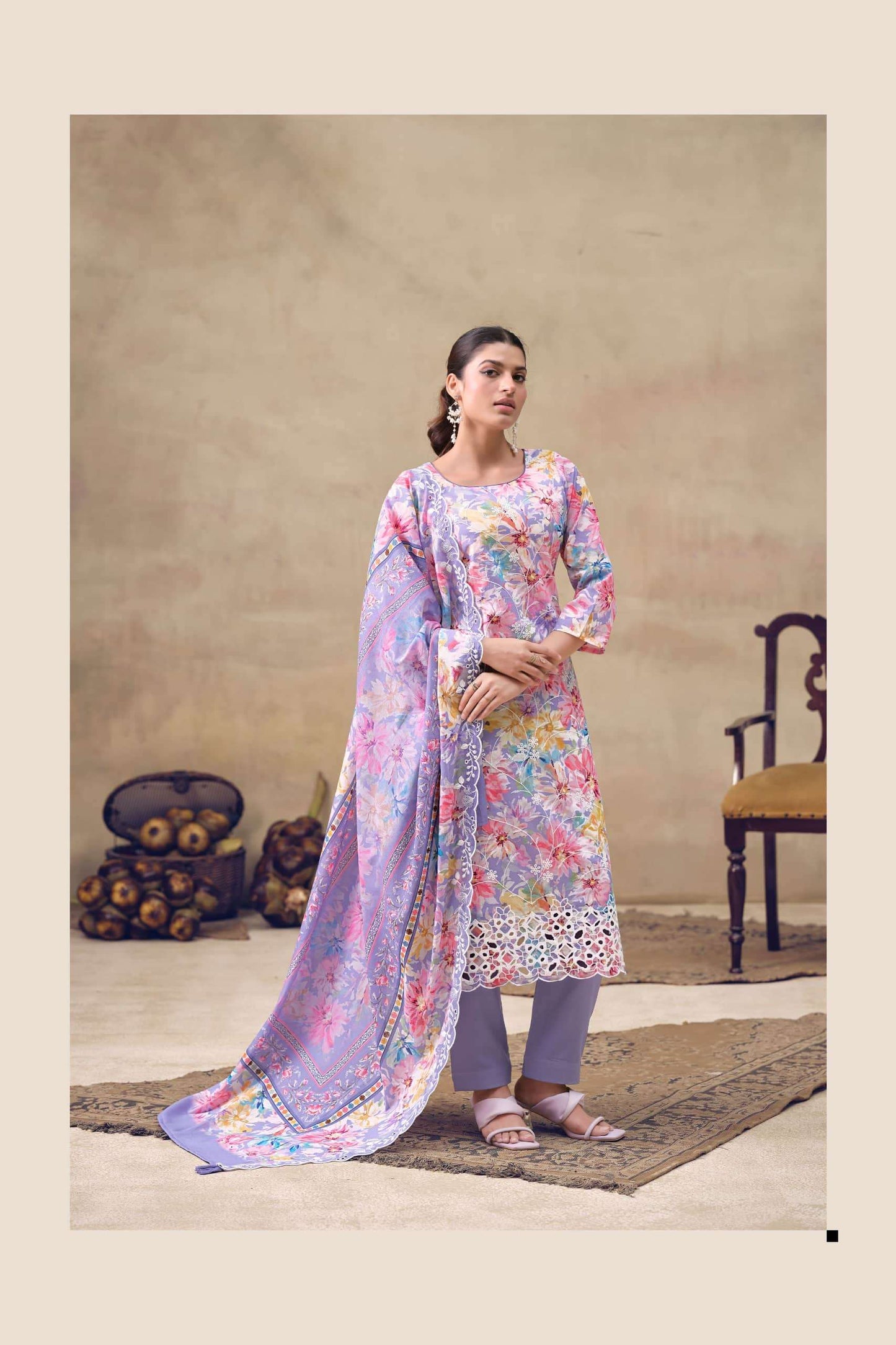 The Hermitage Shop Iznik Cotton Chikankari Dress Material