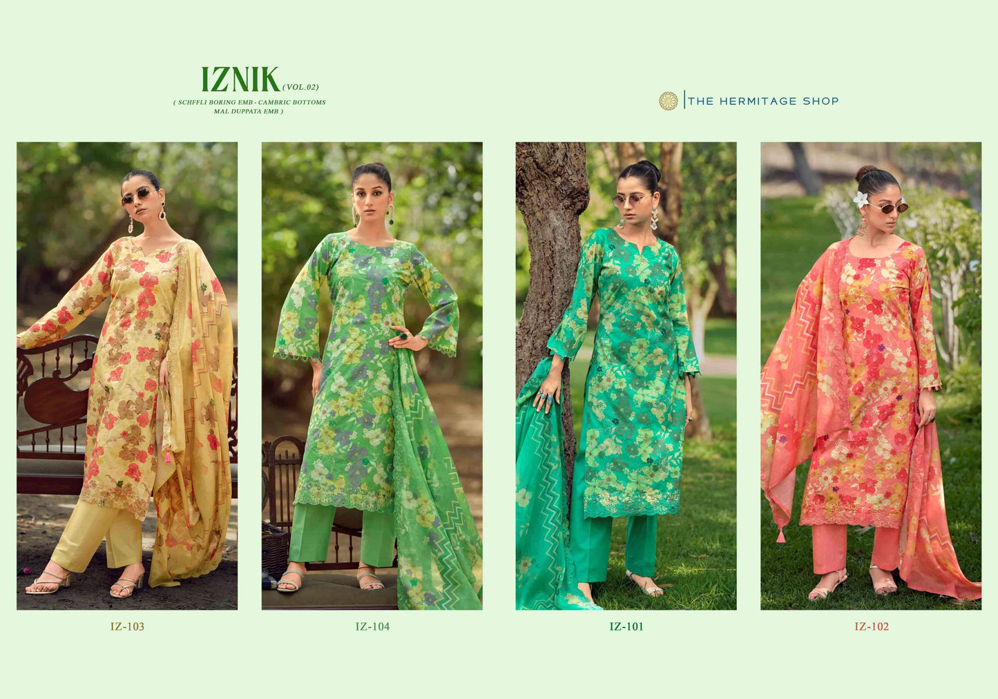 Hermitage Iznik Vol 2 Chikankari Cotton Lawn Dress Material Collection