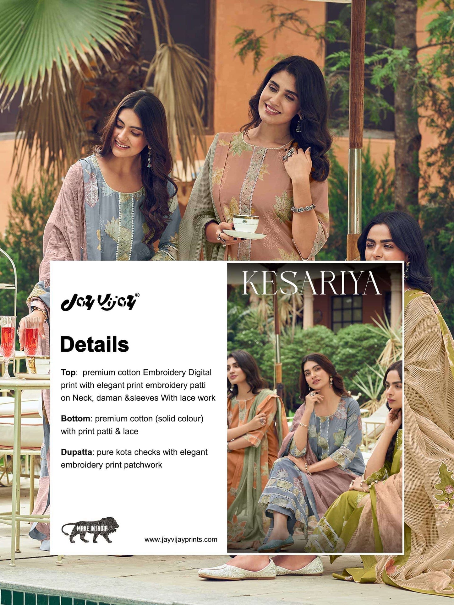 Jay Vijay Kesariya Premium Cotton Embroidered Dress Material