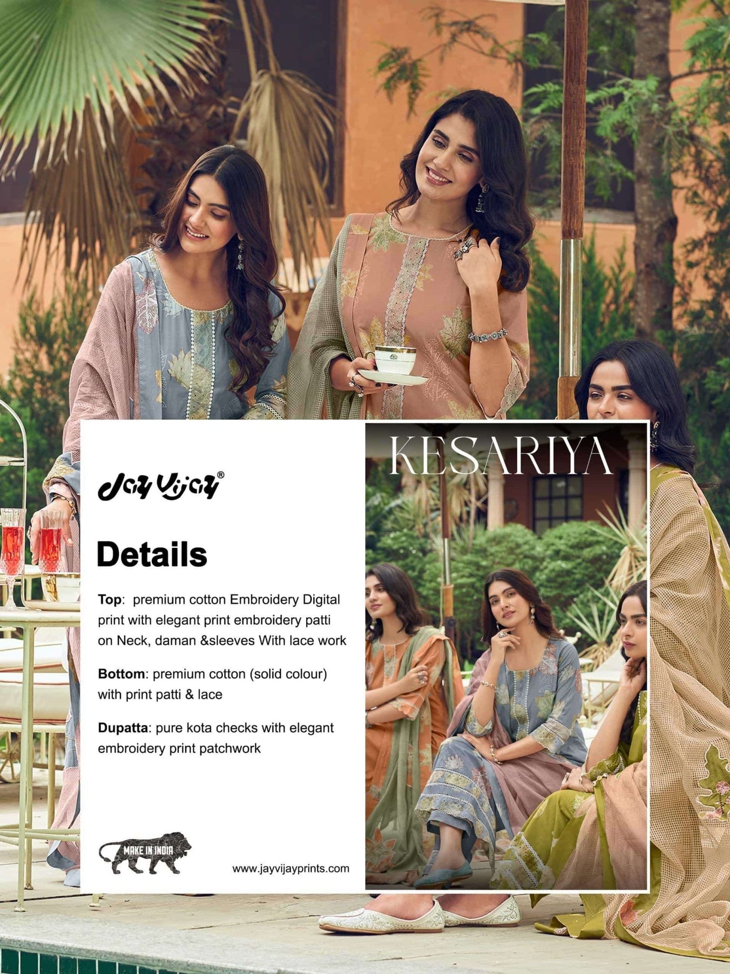 Jay Vijay Kesariya Premium Cotton Embroidered Dress Material - Amrah Wholesale