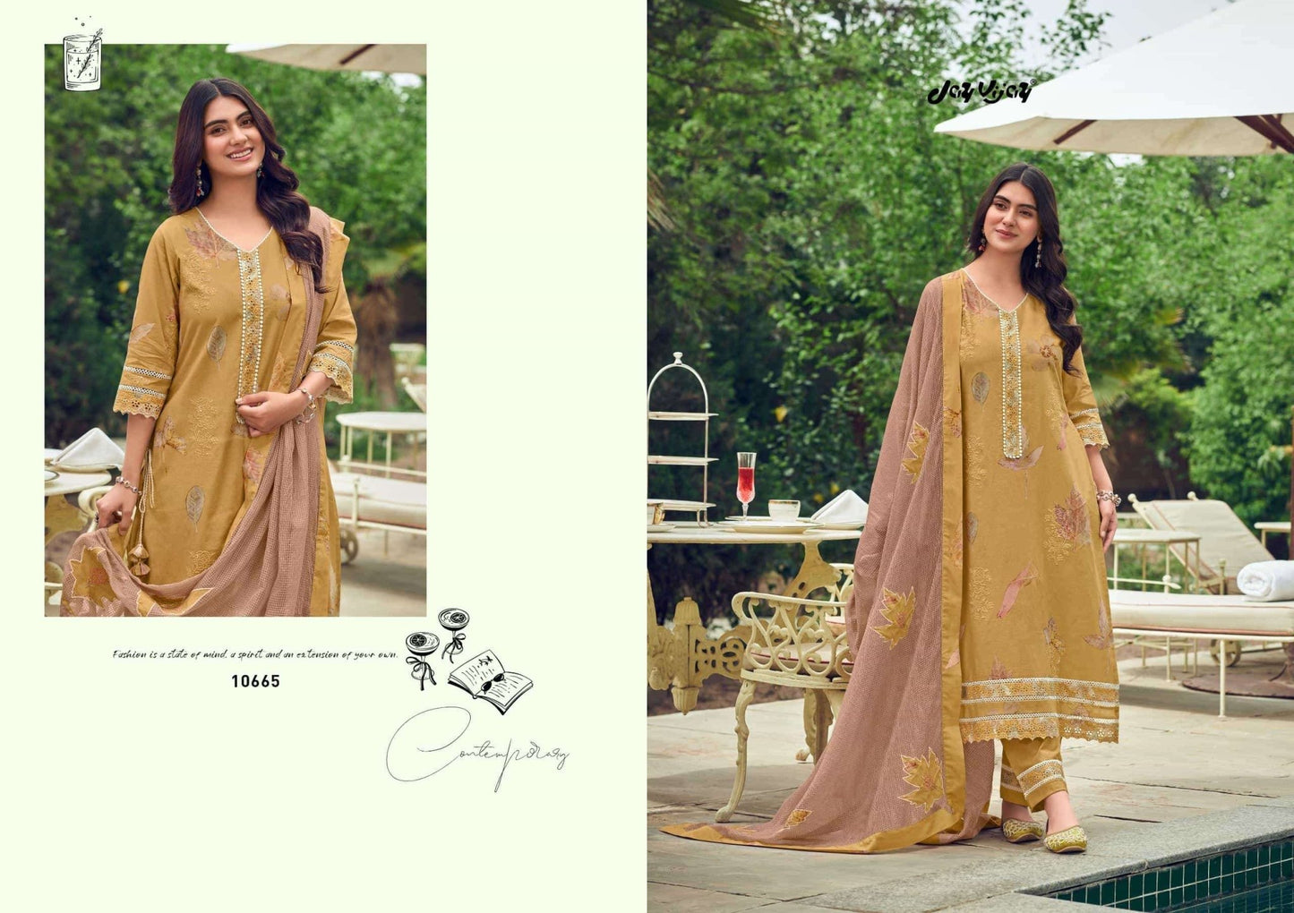 Jay Vijay Kesariya Premium Cotton Embroidered Dress Material - Amrah Wholesale