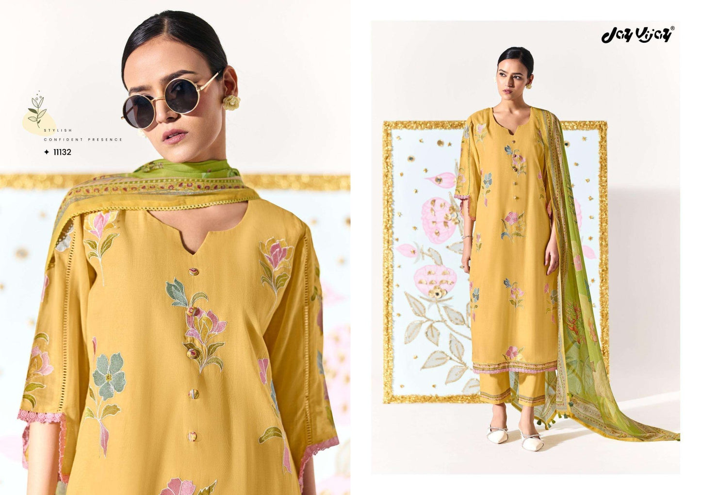 Jay Vijay Lotus Chanderi Embroidered Dress Material - Amrah Wholesale