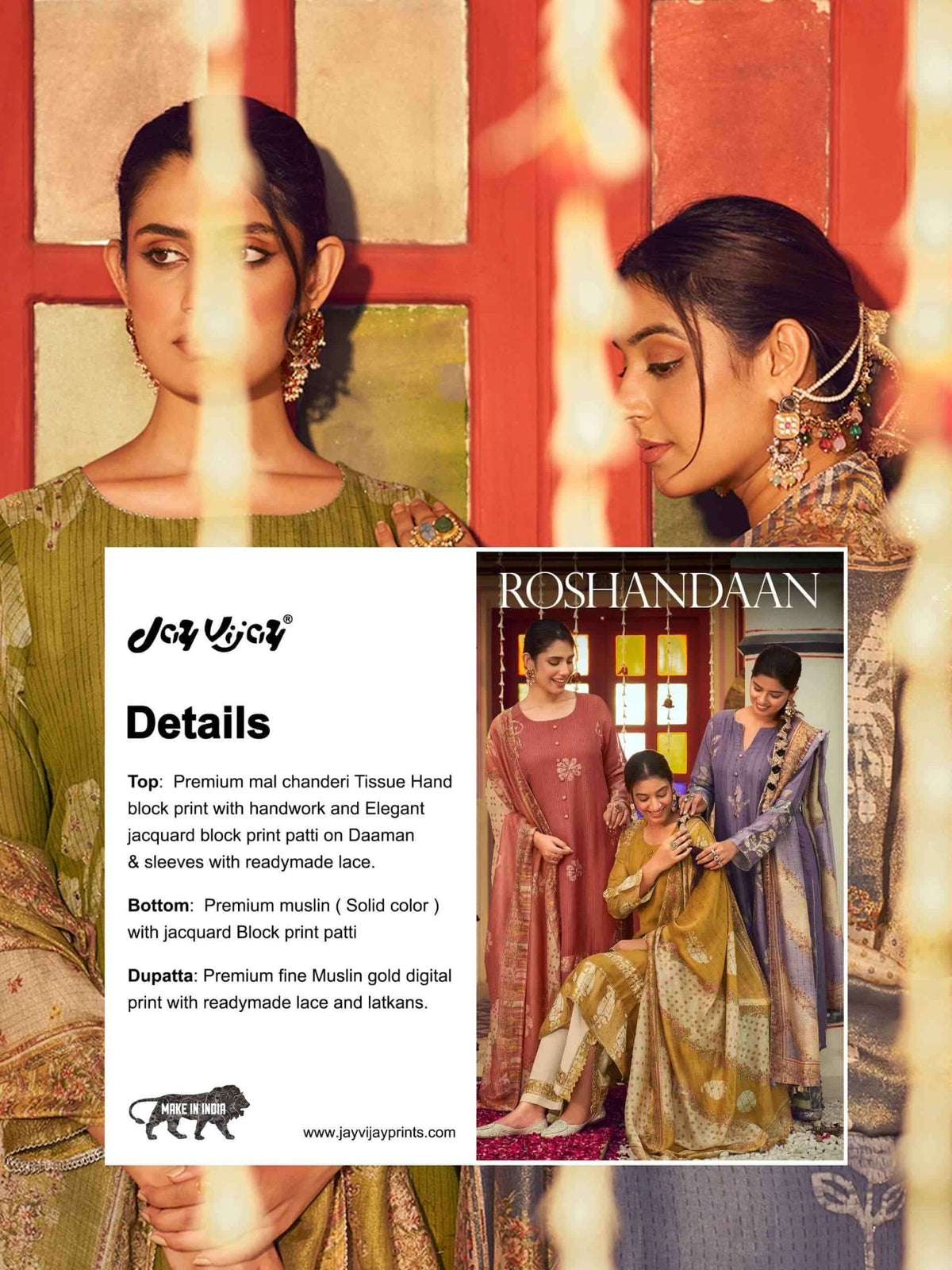 Jay Vijay Roshandaan Premium Mal Chanderi Tissue Dress Material - Amrah Wholesale