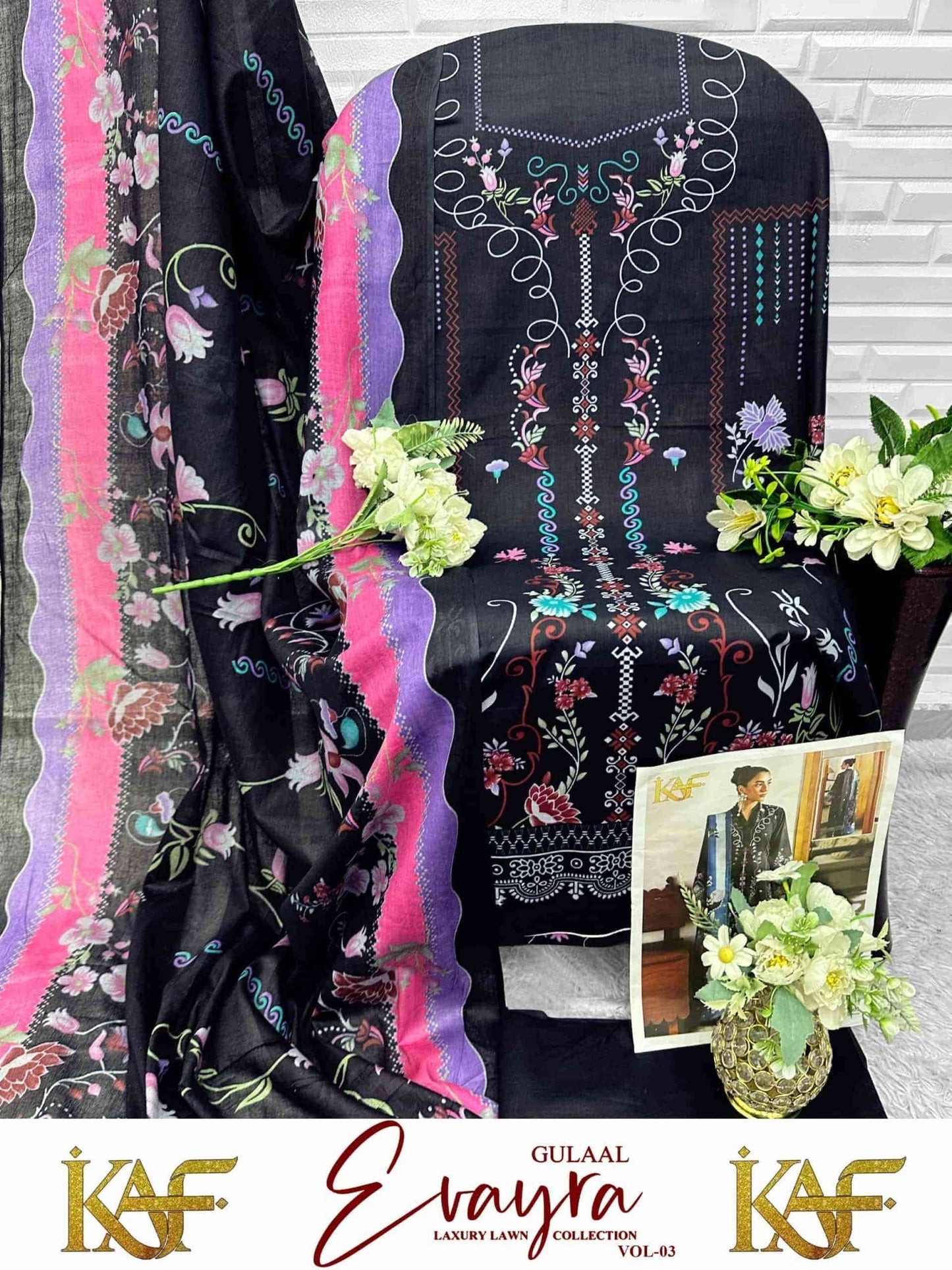 Kaf Evayra Gulaal Vol 3 Karachi Cotton Pakistani Suit - Amrah Wholesale