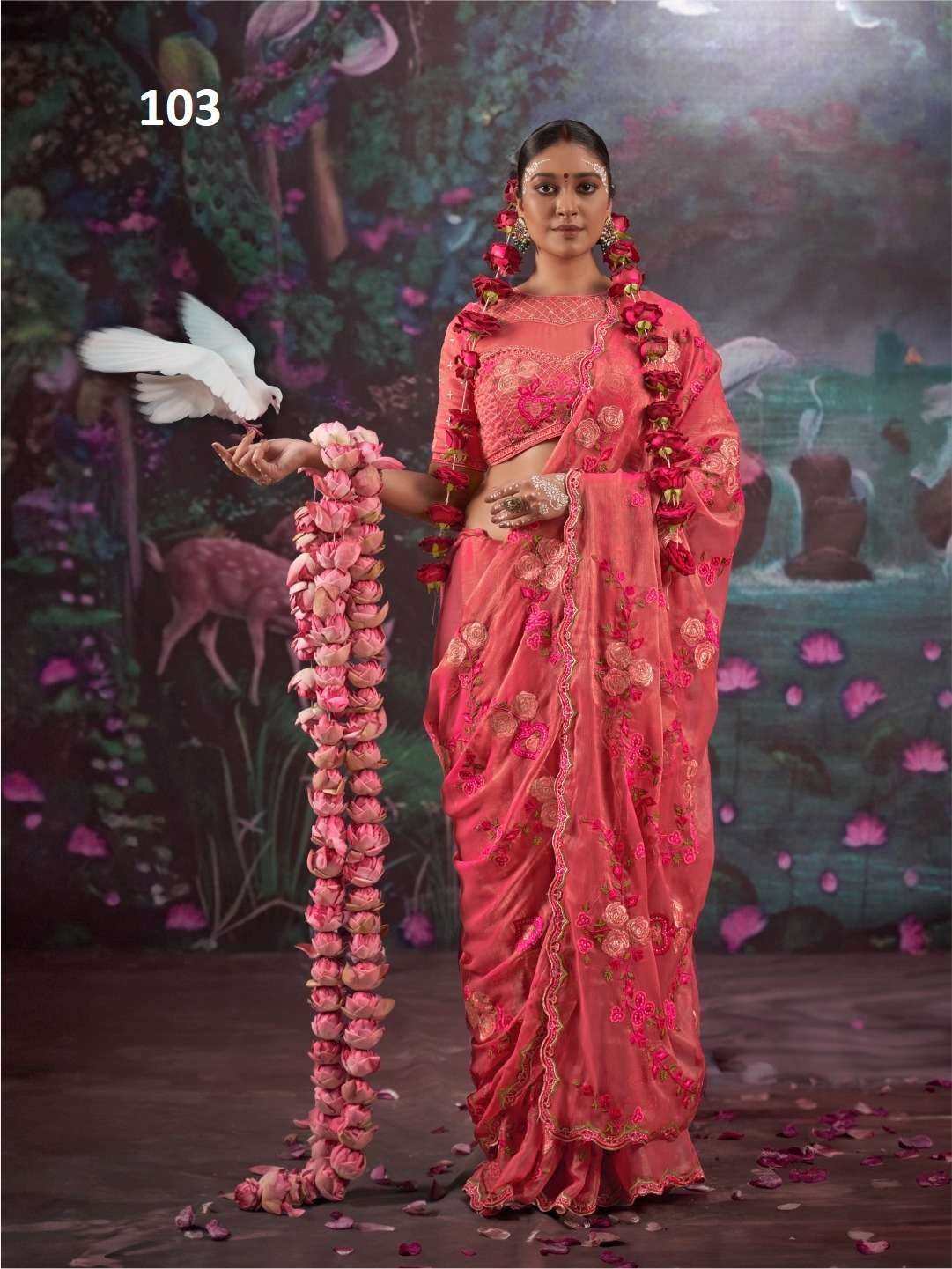 Kalaakand Madhuban Vol 1 Gold Shimmer Embroidered Saree - Amrah Wholesale