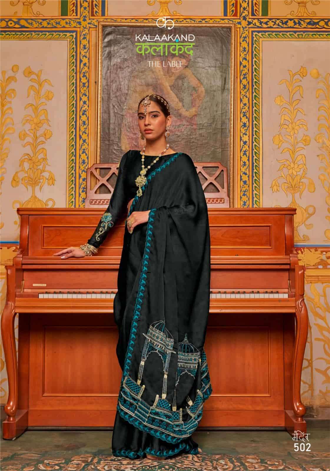 Kalaakand Mandir 501 To 504 Satin Chiffon Embroidered Saree - Amrah Wholesale