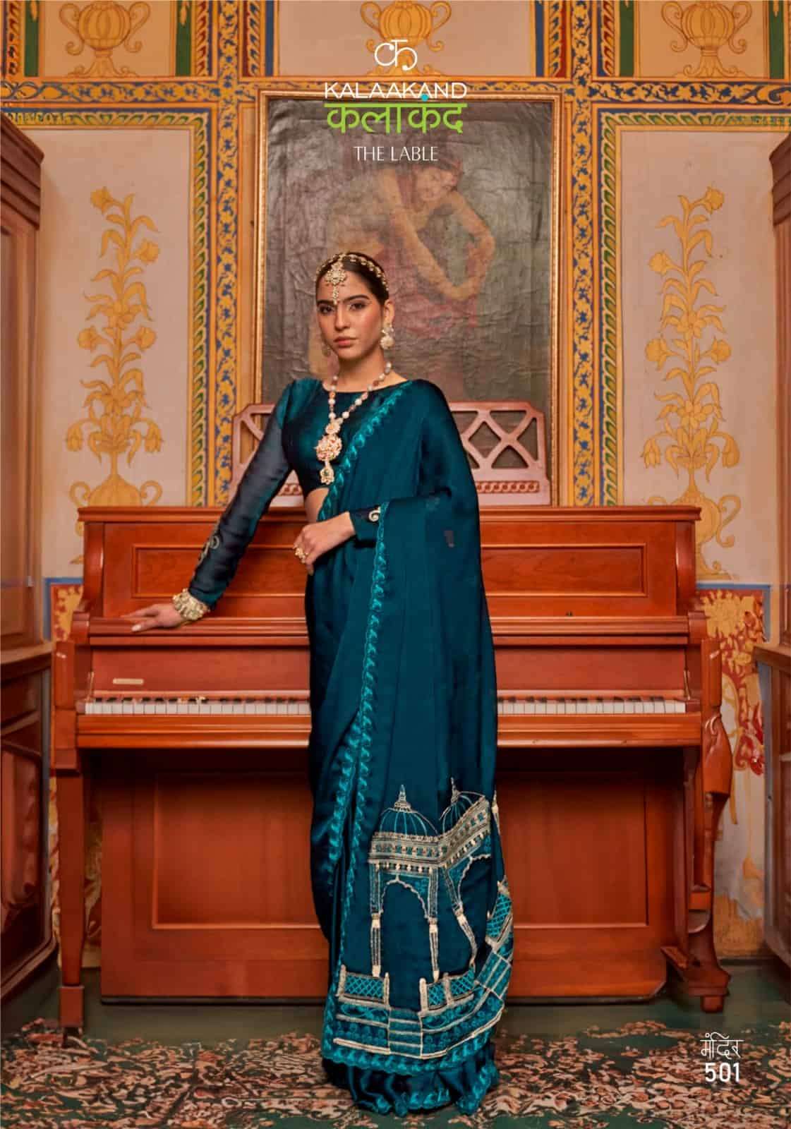 Kalaakand Mandir 501 To 504 Satin Chiffon Embroidered Saree - Amrah Wholesale