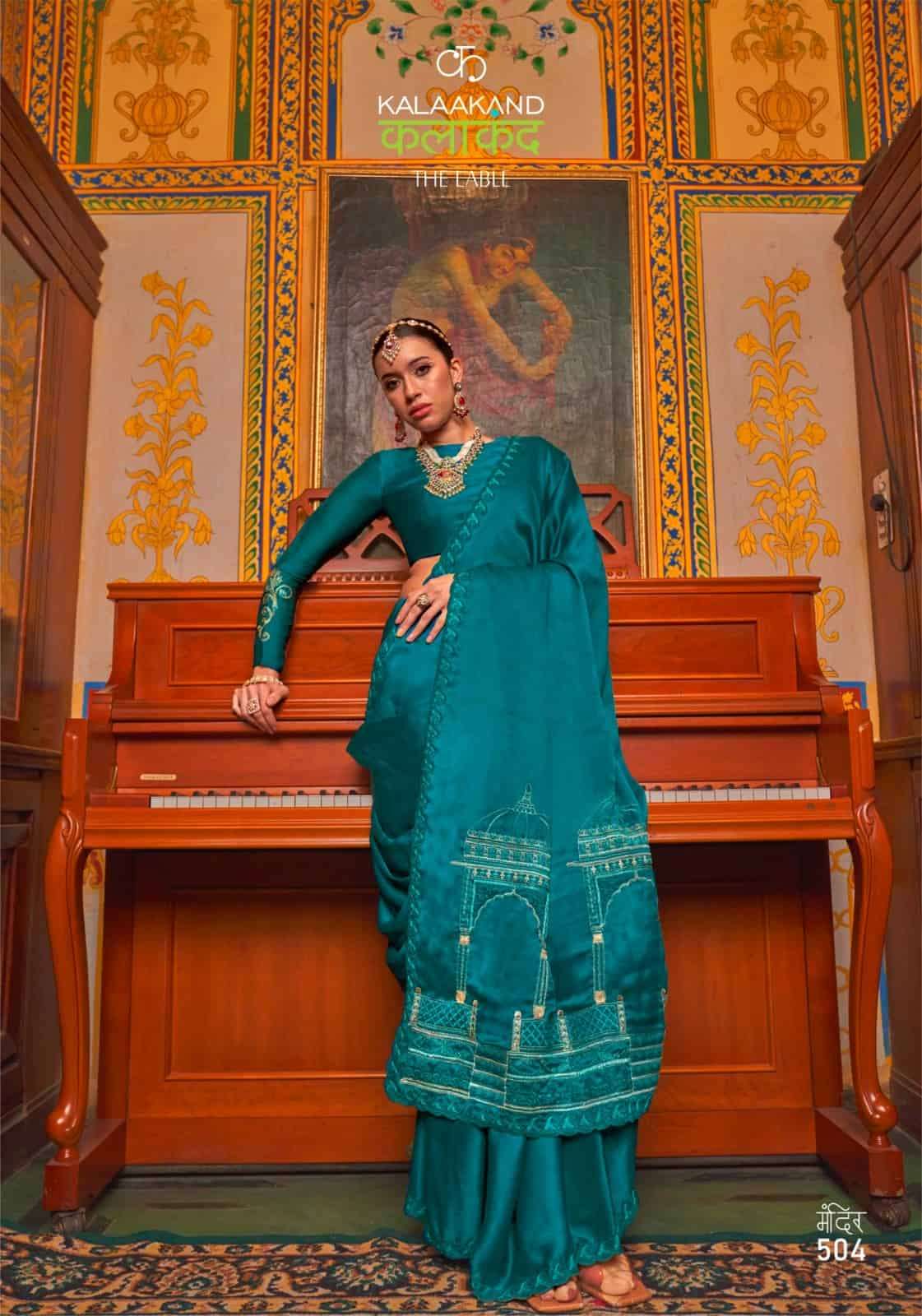 Kalaakand Mandir 501 To 504 Satin Chiffon Embroidered Saree - Amrah Wholesale