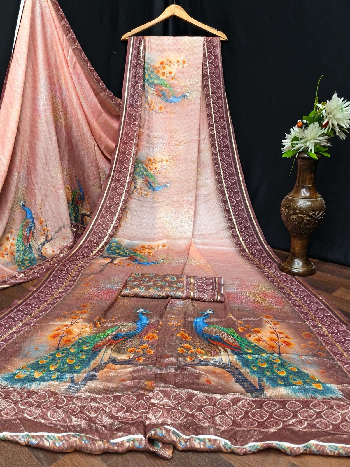 Kashvi Creation Tanchoi Silk Vol 1 Dull Moss Chiffon Saree Wholesale - Amrah Wholesale