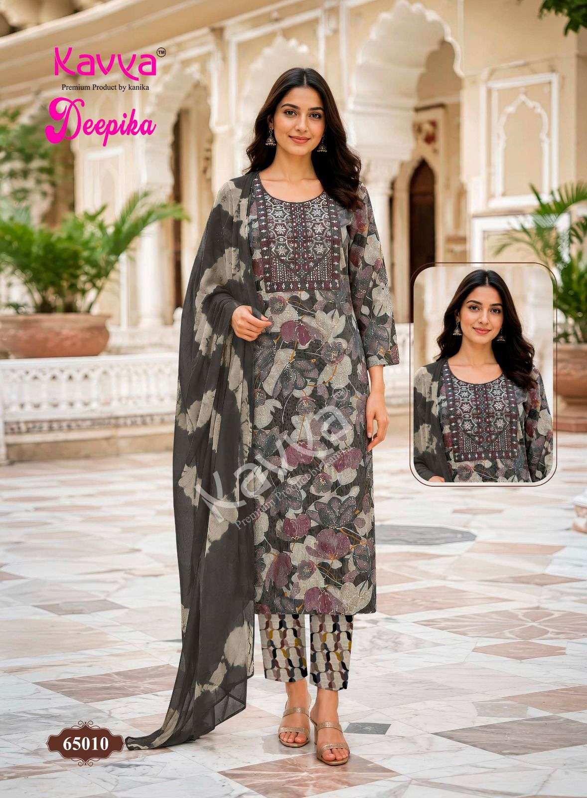 Kavya Suits Deepika Vol 65 Embroidered Kurti Pant Dupatta Set