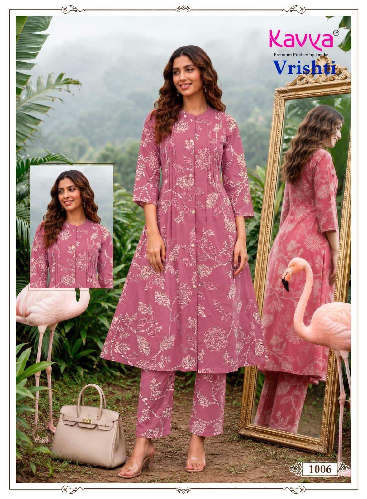 Kavya Vrishti Premium Cotton A-Line Kurti Pant Set