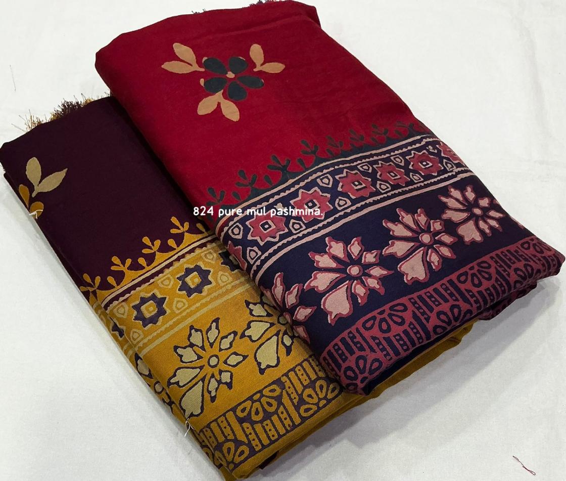 KC 825 Magic Mul Mul Ajrakh Printed Saree