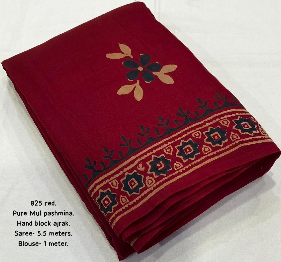 KC 825 Magic Mul Mul Ajrakh Printed Saree