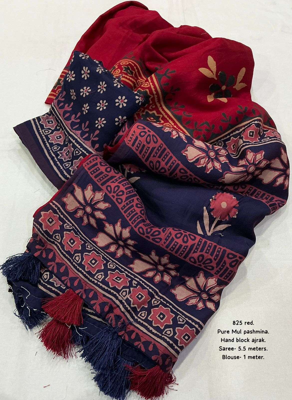 KC 825 Magic Mul Mul Ajrakh Printed Saree
