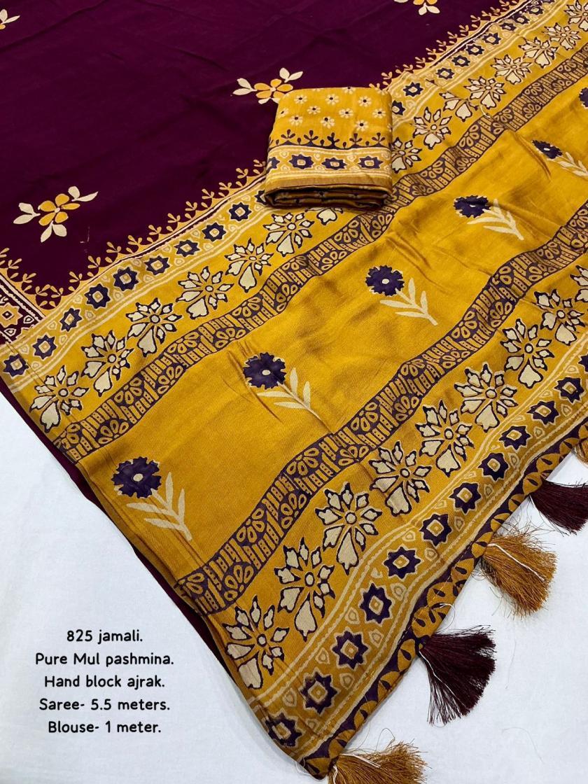 KC 825 Magic Mul Mul Ajrakh Printed Saree