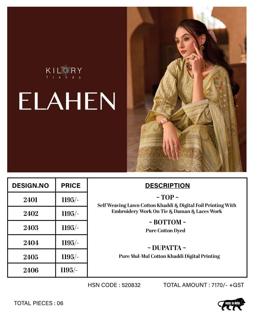 Kilory Elahen Cotton Khadi Digital Printed Dress Material - Amrah Wholesale
