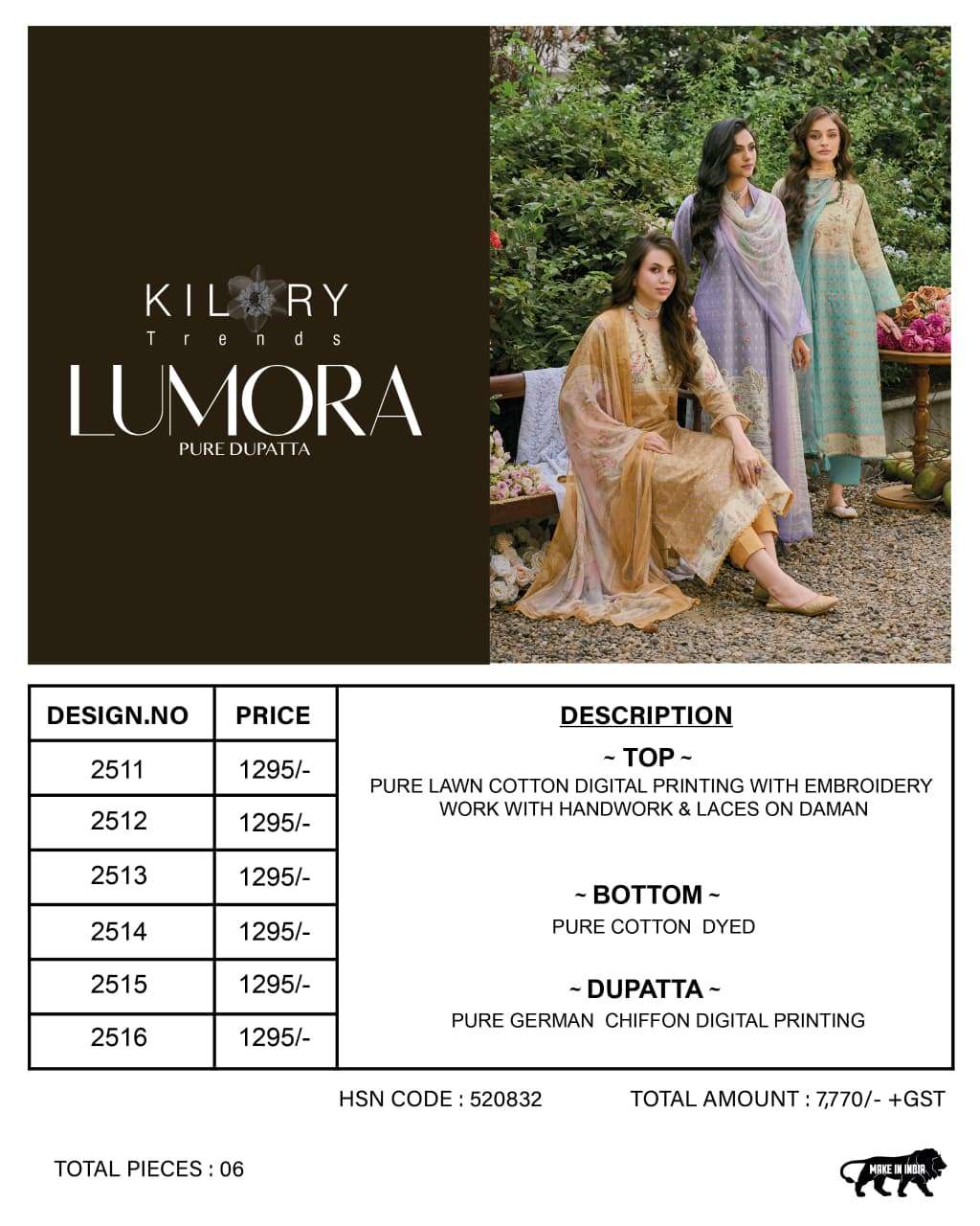 Kilory Lumora Pure Lawn Cotton Dress Material Unstitched Salwar Suit - Amrah Wholesale