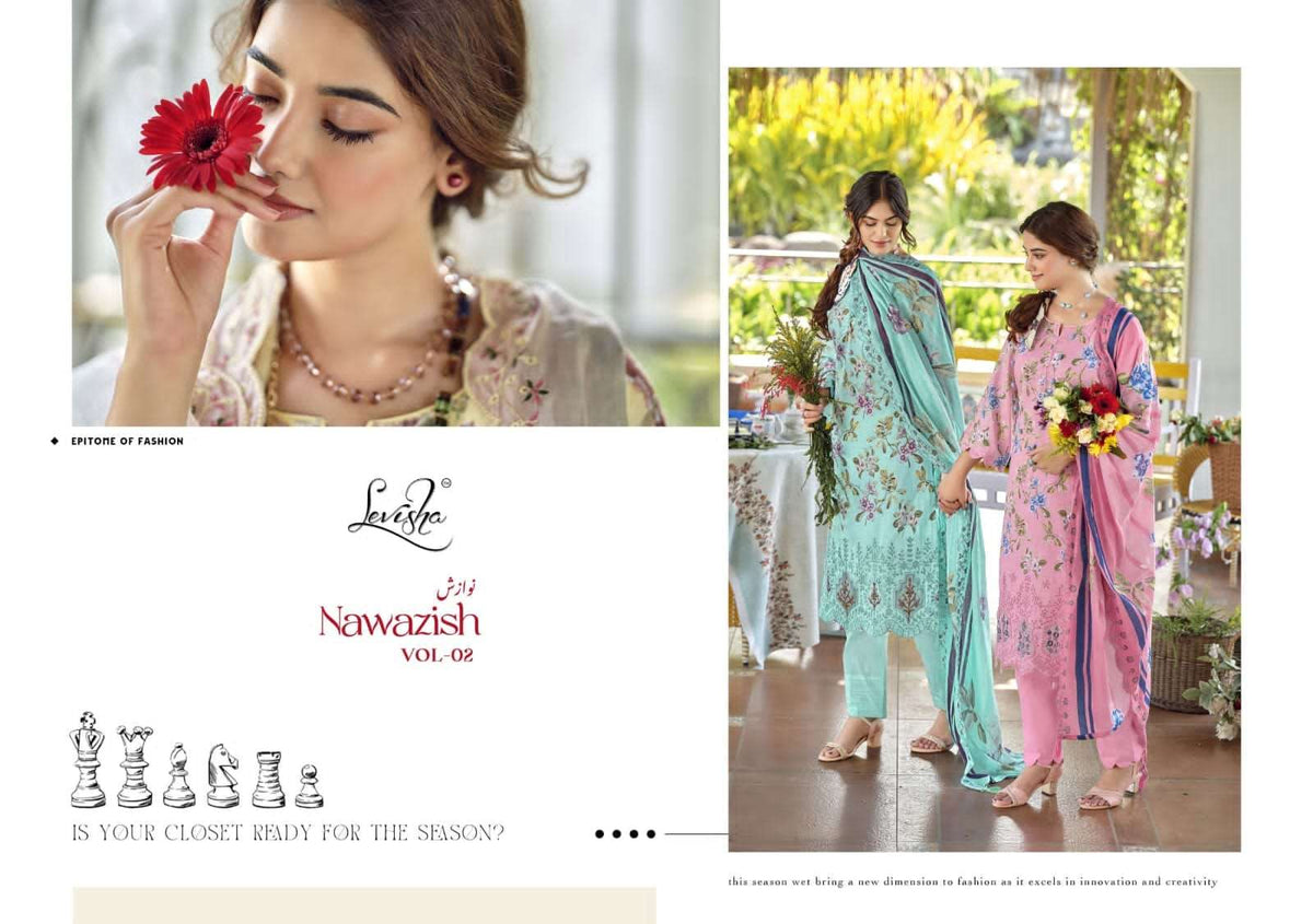 Levisha Nawazish Vol 2 Lawn Cotton Unstitched Pakistani Suit - Amrah Wholesale