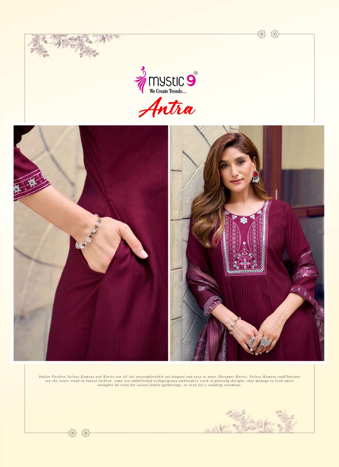 Mystic 9 Antra Vol 1 Vertican Kurti Pant Dupatta Set - Amrah Wholesale