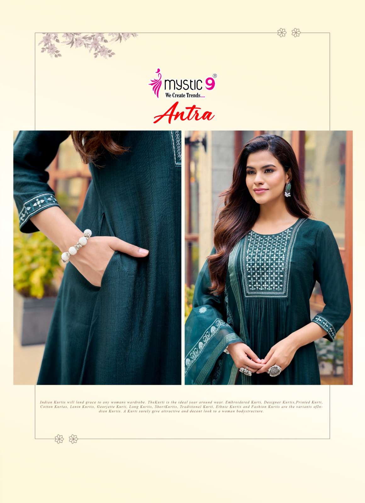 Mystic 9 Antra Vol 1 Vertican Kurti Pant Dupatta Set - Amrah Wholesale