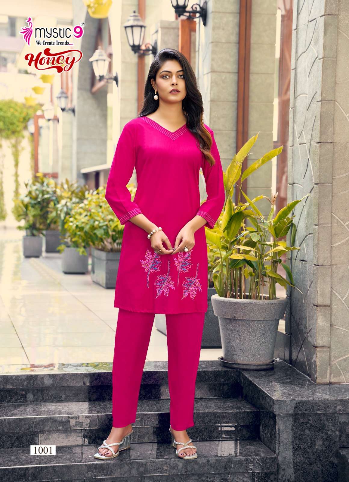 Mystic 9 Honey Vol 1 Premium Viscose Slub Lycra Embroidered Co Ord Set - Amrah Wholesale
