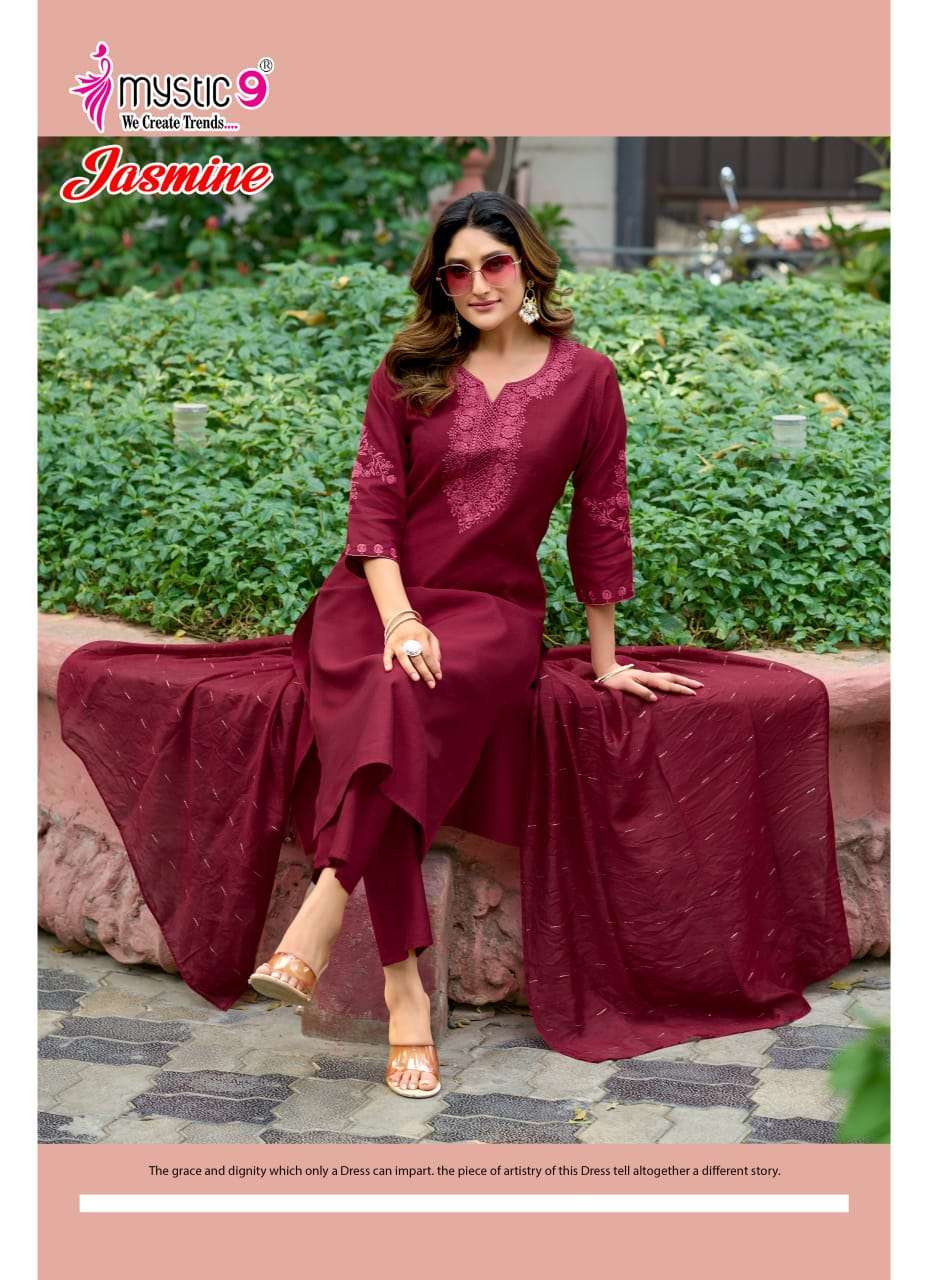 Mystic 9 Jasmine Vol 1 Vertican Kurti Pant Dupatta Set - Amrah Wholesale