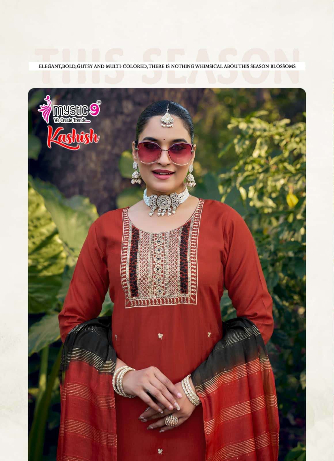 Mystic 9 Kashish Vol 2 Embroidered Kurti Pant Dupatta Set - Amrah Wholesale