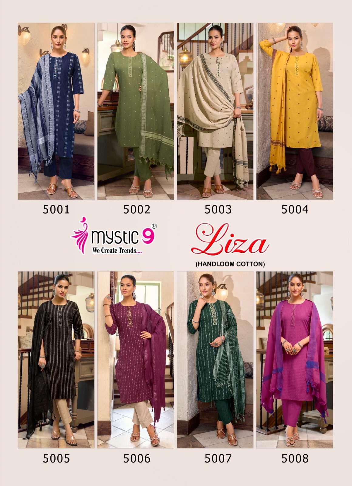 Mystic 9 Liza Vol 5 Handloom Cotton Kurti Pant Dupatta Set - Amrah Wholesale