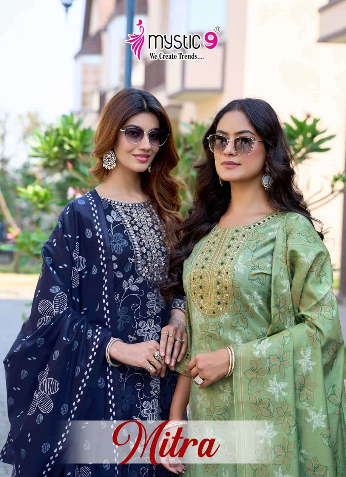 Mystic 9 Mitra Vol 1 Kurti Pant Dupatta Set Wholesale Surat India - Amrah Wholesale