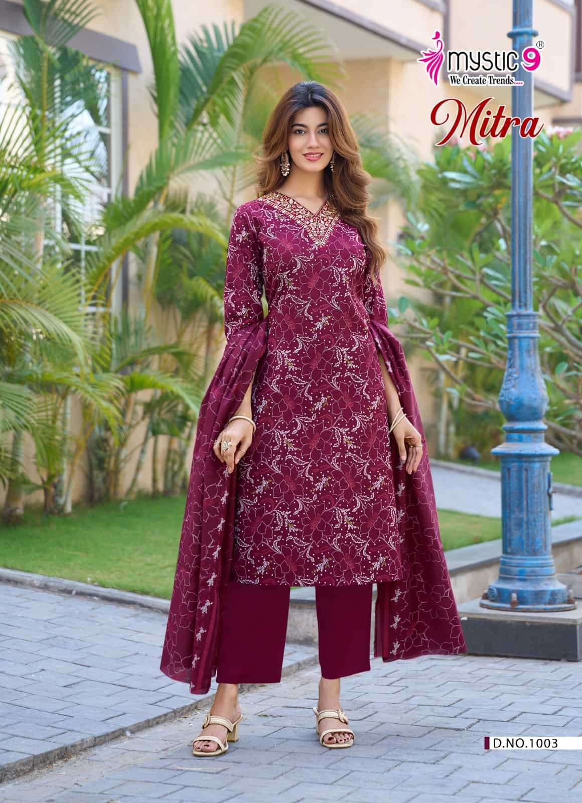Mystic 9 Mitra Vol 1 Kurti Pant Dupatta Set Wholesale Surat India