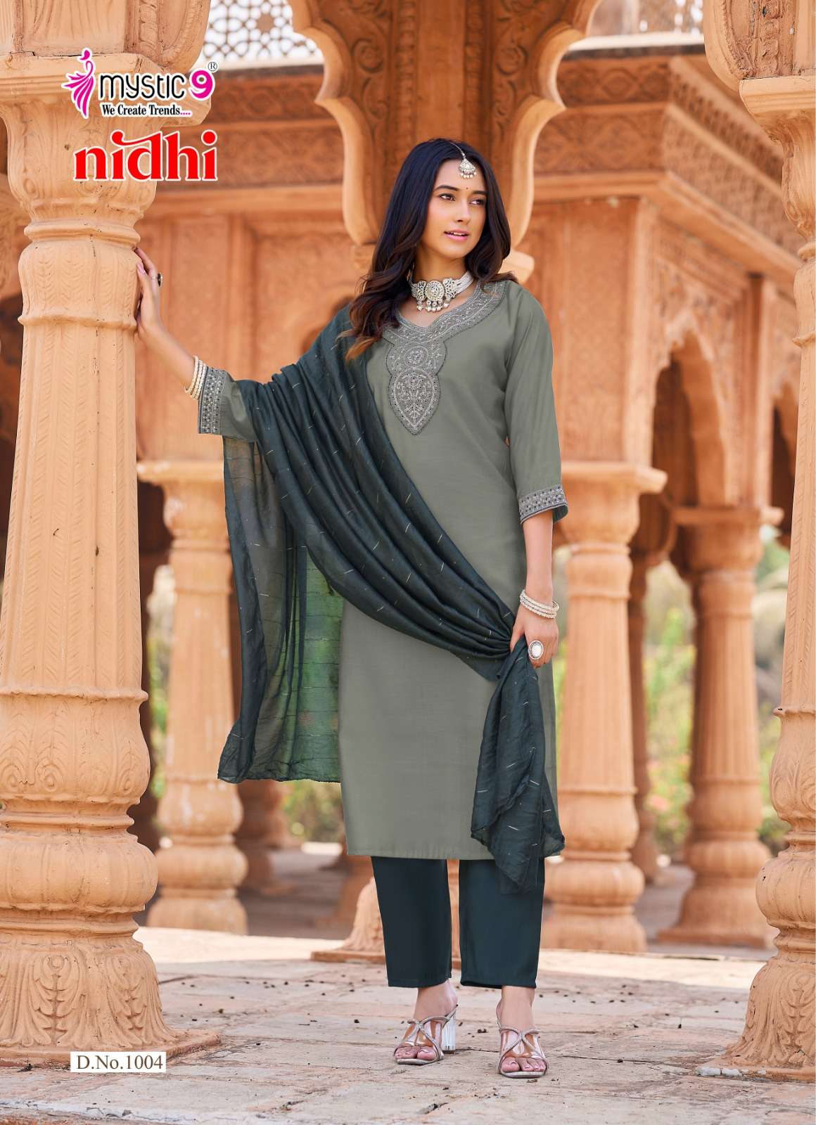 Mystic 9 Nidhi Vol 1 Roman Silk Kurti Pant Dupatta Set - Amrah Wholesale
