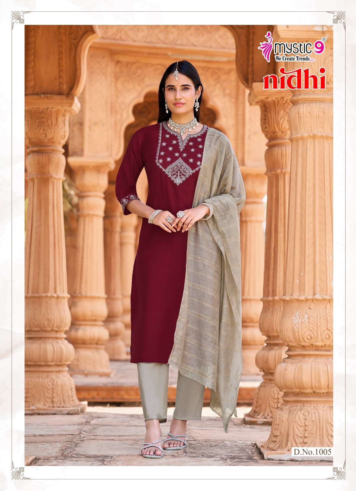 Mystic 9 Nidhi Vol 1 Roman Silk Kurti Pant Dupatta Set - Amrah Wholesale