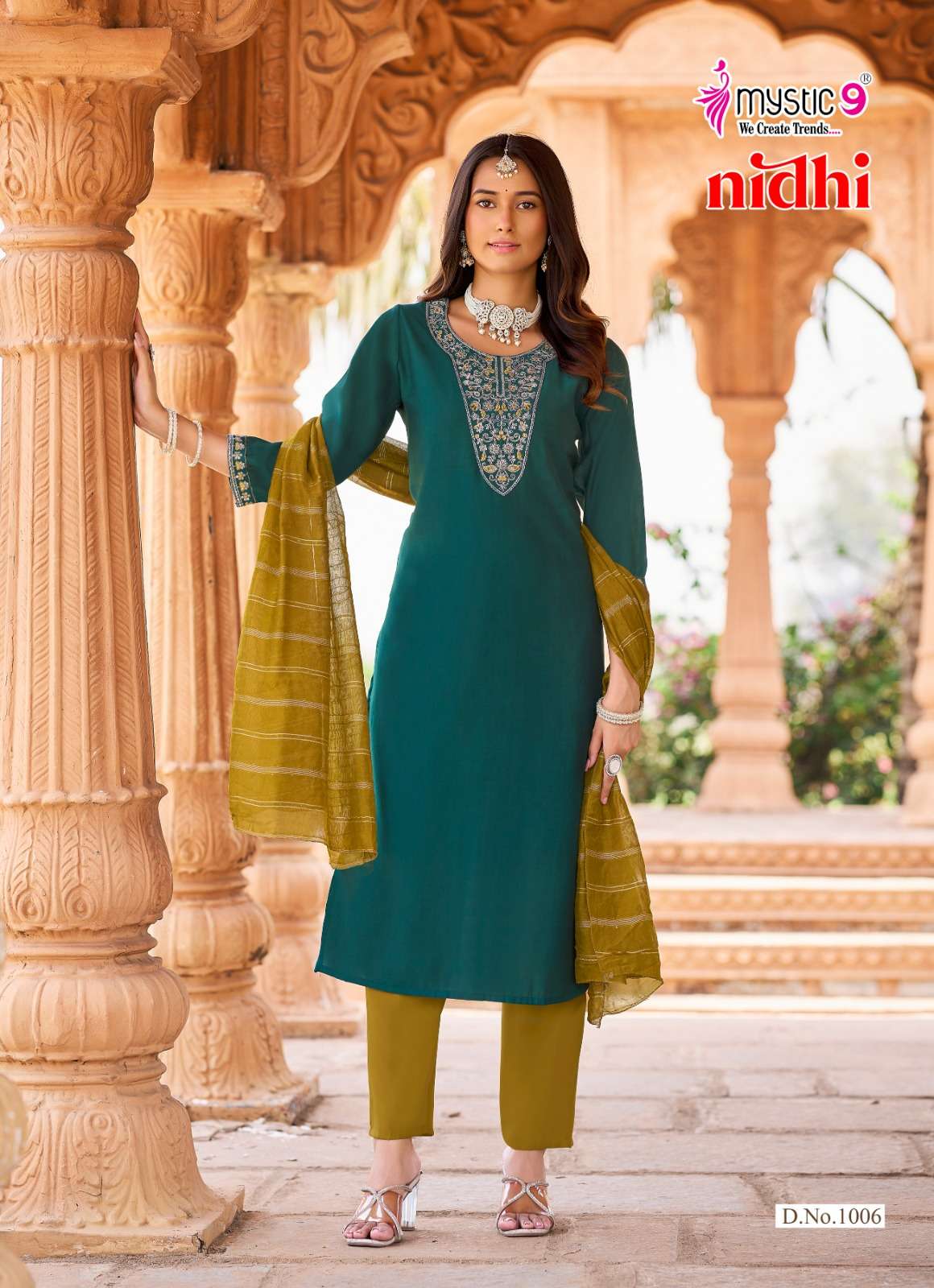 Mystic 9 Nidhi Vol 1 Roman Silk Kurti Pant Dupatta Set - Amrah Wholesale