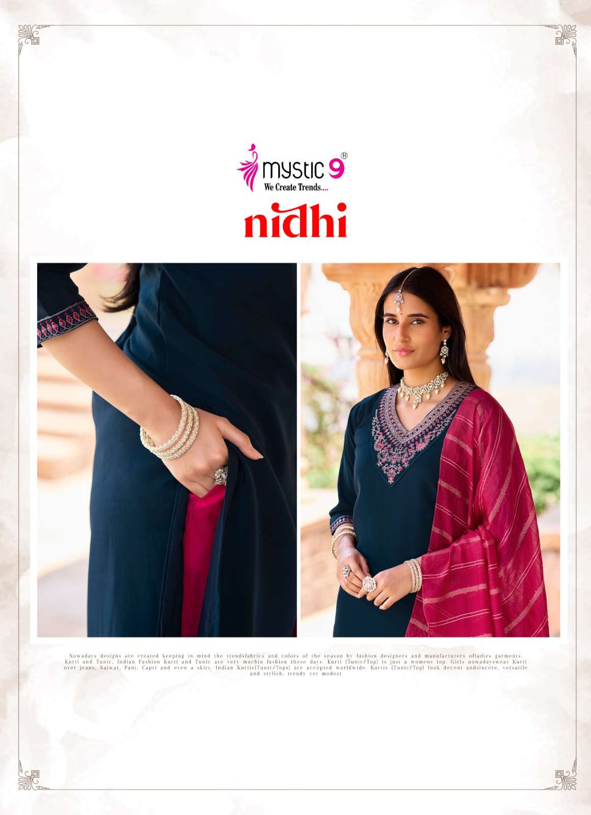 Mystic 9 Nidhi Vol 1 Roman Silk Kurti Pant Dupatta Set - Amrah Wholesale