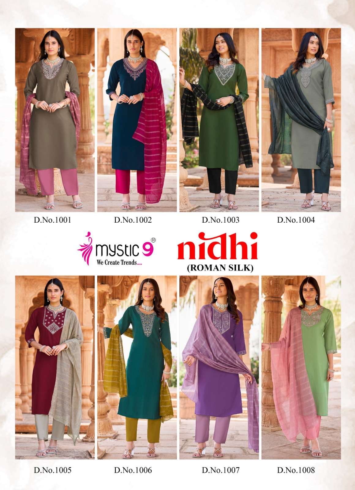 Mystic 9 Nidhi Vol 1 Roman Silk Kurti Pant Dupatta Set - Amrah Wholesale