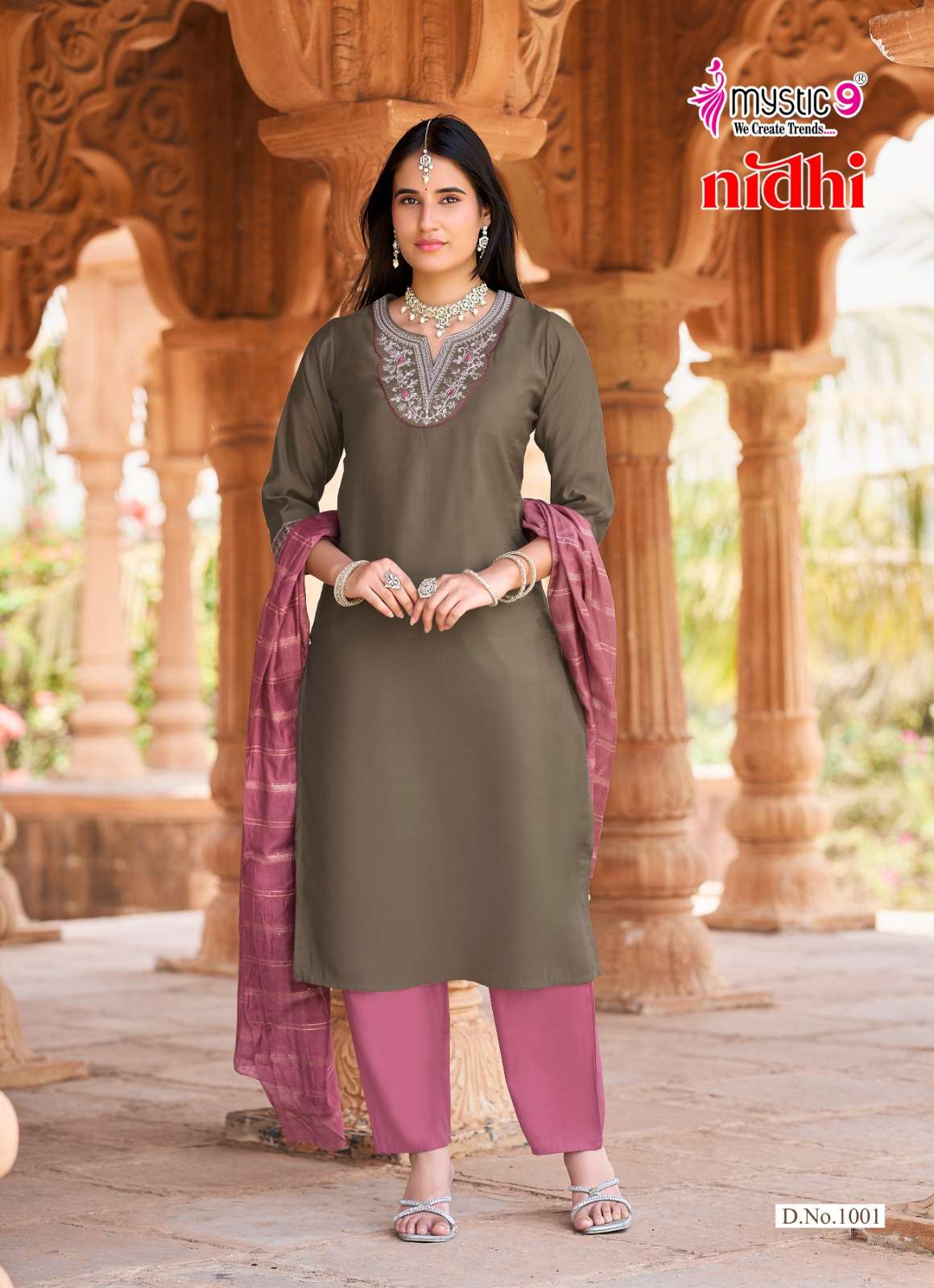 Mystic 9 Nidhi Vol 1 Roman Silk Kurti Pant Dupatta Set - Amrah Wholesale