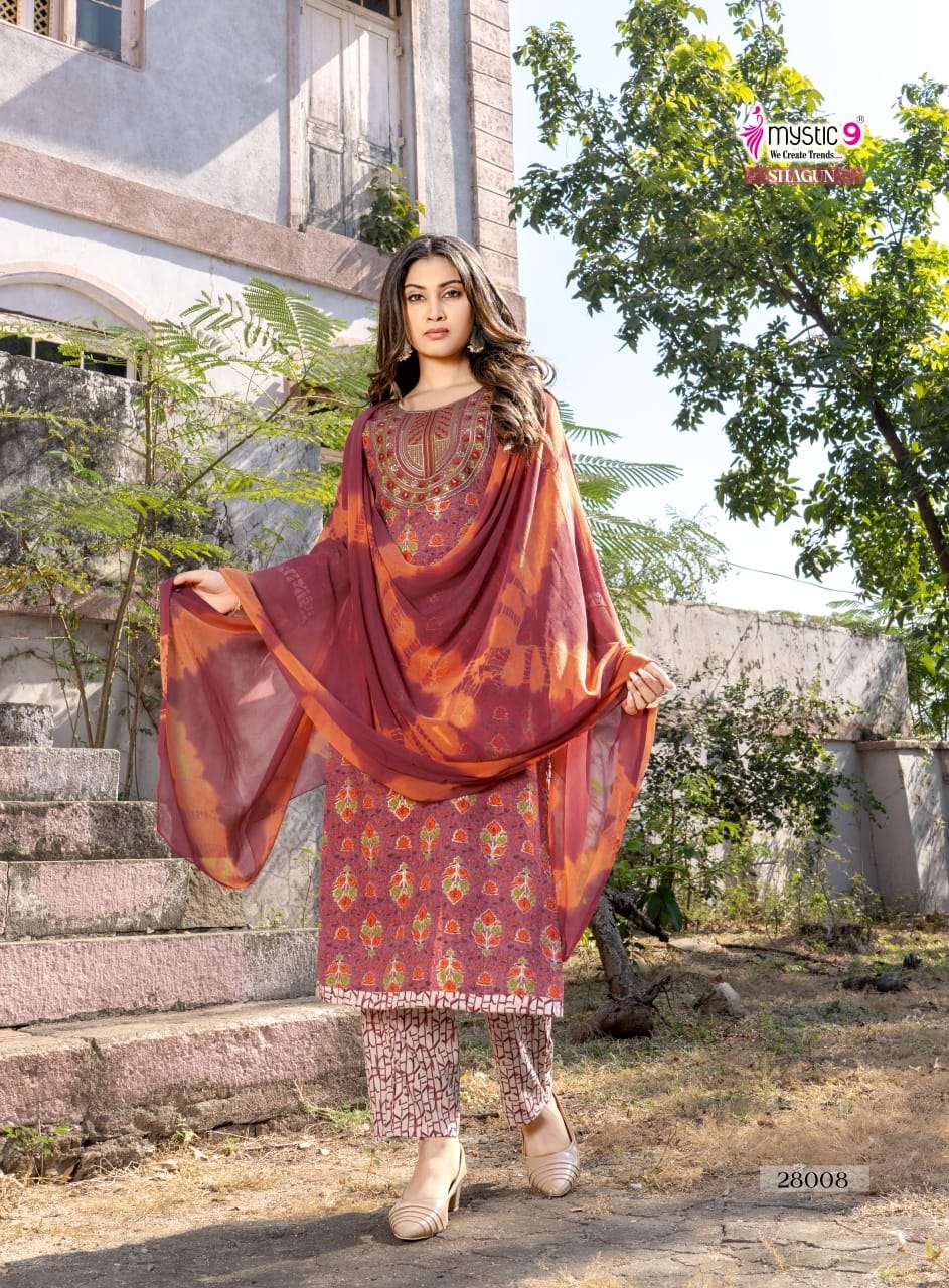 Mystic 9 Shagun Vol 28 Rayon Kurti Pant Dupatta Set