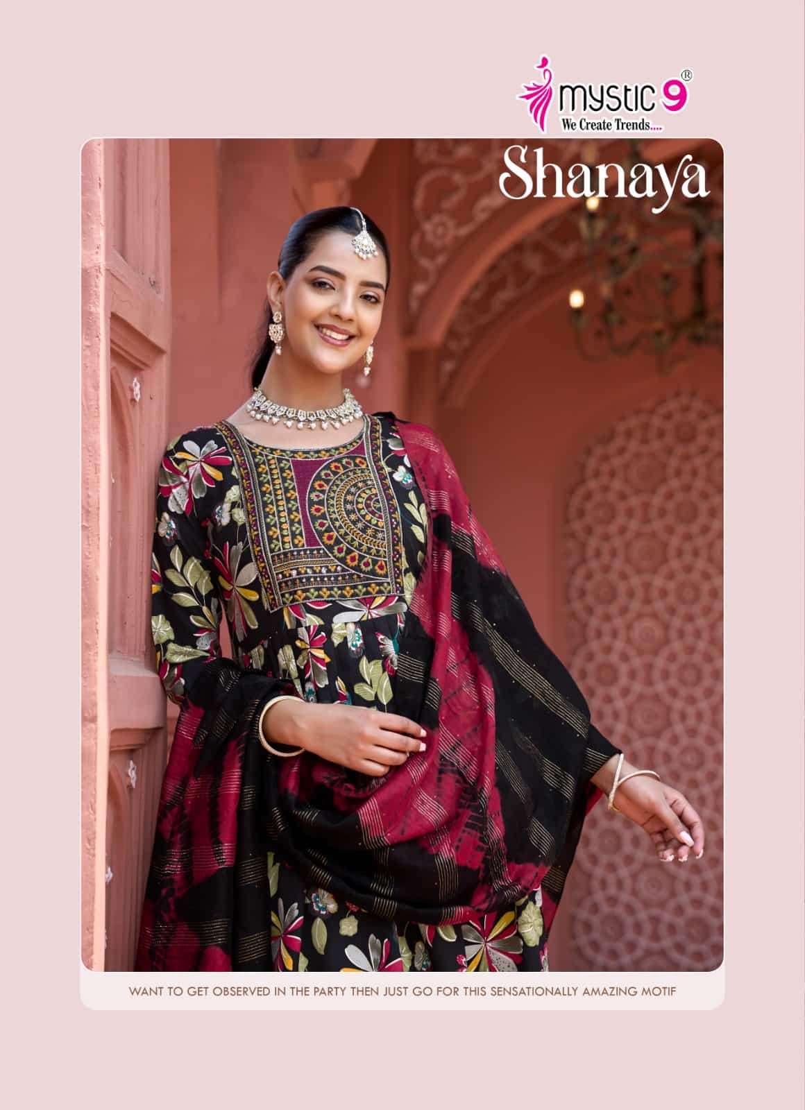 Mystic 9 Shanaya Vol 13 Rayon Embroidered Kurti Pant Dupatta Set - Amrah Wholesale
