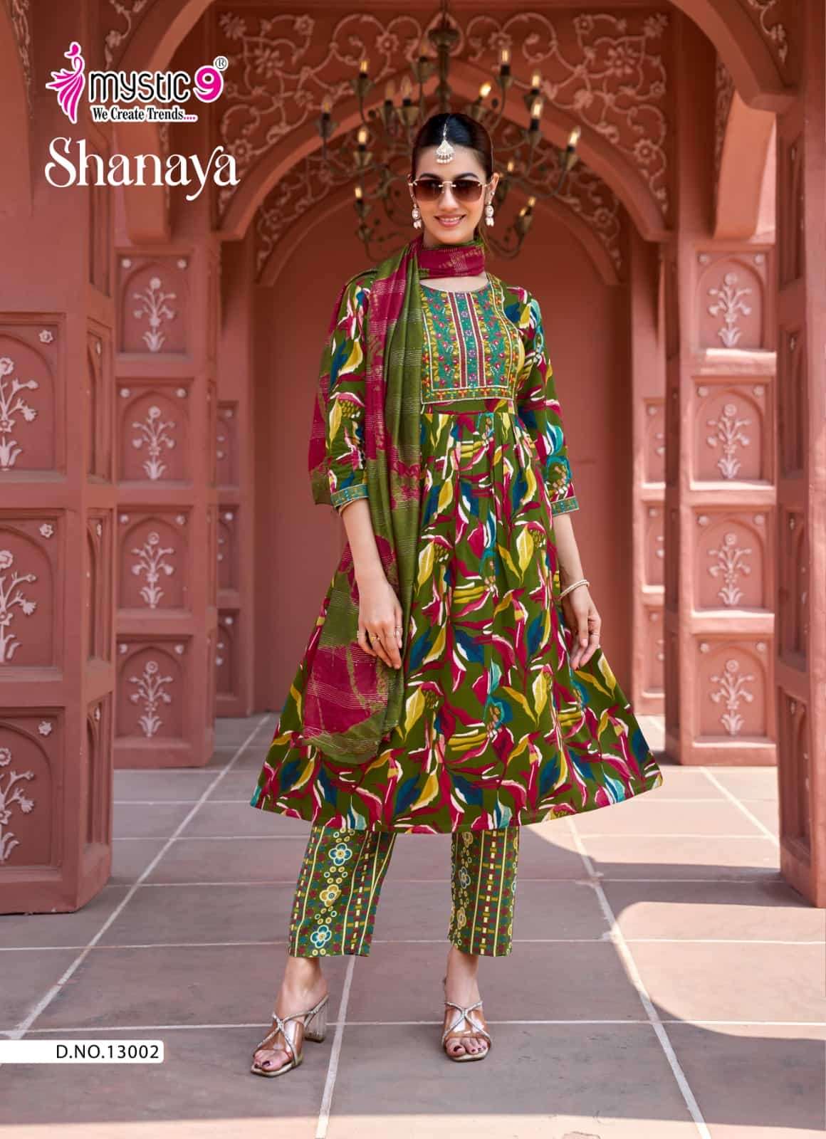 Mystic 9 Shanaya Vol 13 Rayon Embroidered Kurti Pant Dupatta Set - Amrah Wholesale
