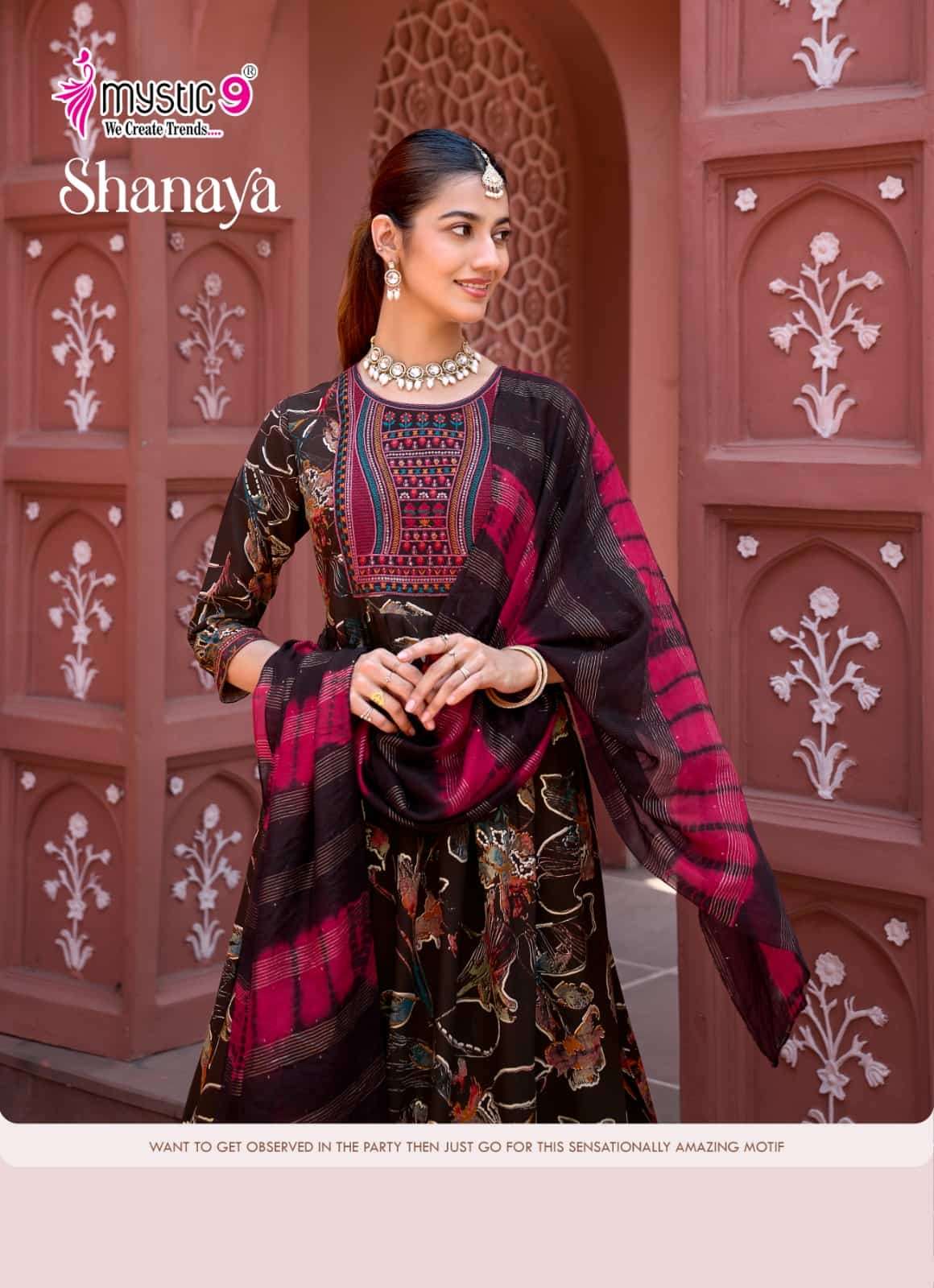 Mystic 9 Shanaya Vol 13 Rayon Embroidered Kurti Pant Dupatta Set - Amrah Wholesale