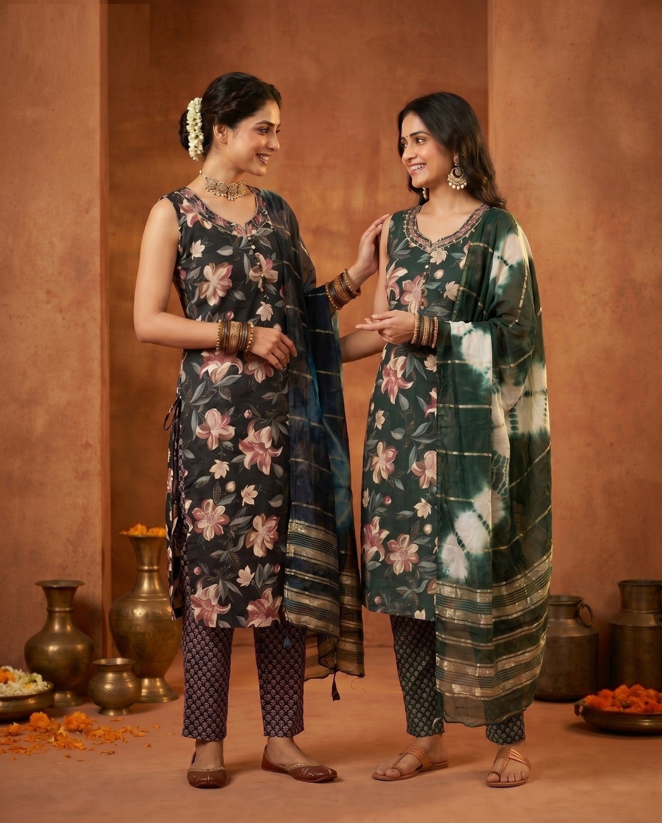 Naisha K 1008 Rayon Discharge Printed Kurti Pant Dupatta Set